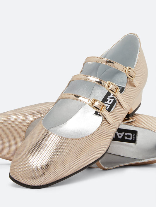 Ariana - Platinum embossed leather Mary Janes ballet flats - Image number 4