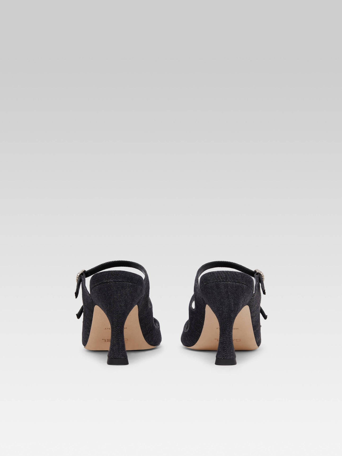 Kitty - Raw denim fabric mules