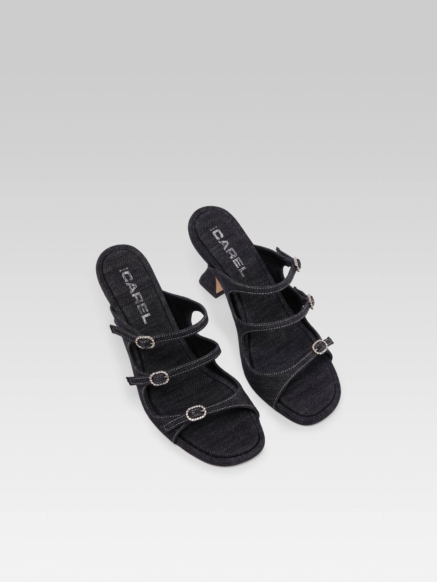 Kitty - Raw denim fabric mules