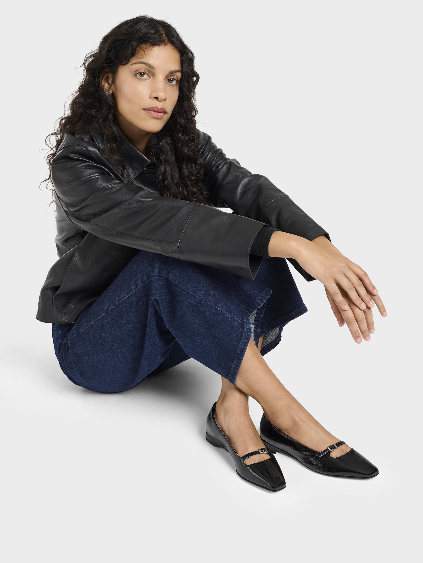 Emilie - Black naplack leather strappy ballet flats