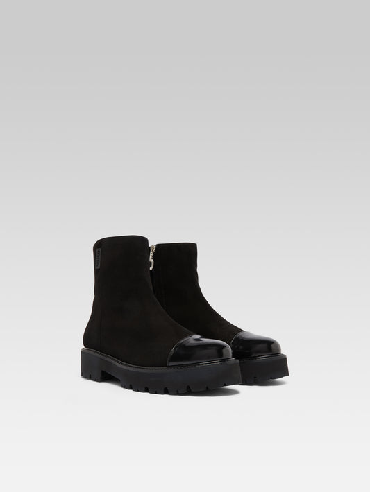 Chouchou - Bottines cuir velours et cuir glacé noir - Image numéro 3