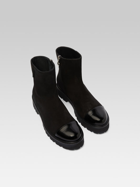 Chouchou - Black suede and glossy leather ankle boots - Image number 2