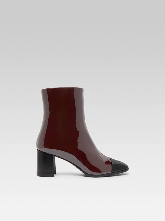 Esprit - Dark burgundy and black patent leather ankle boots