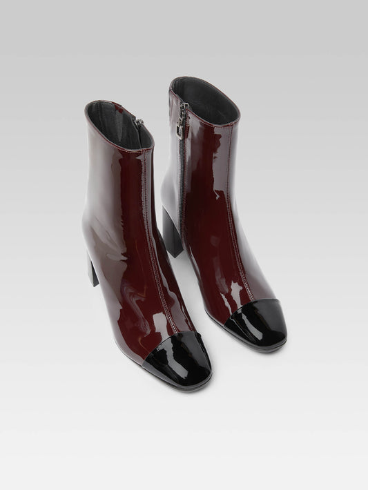 Esprit - Dark burgundy and black patent leather ankle boots - Image number 2