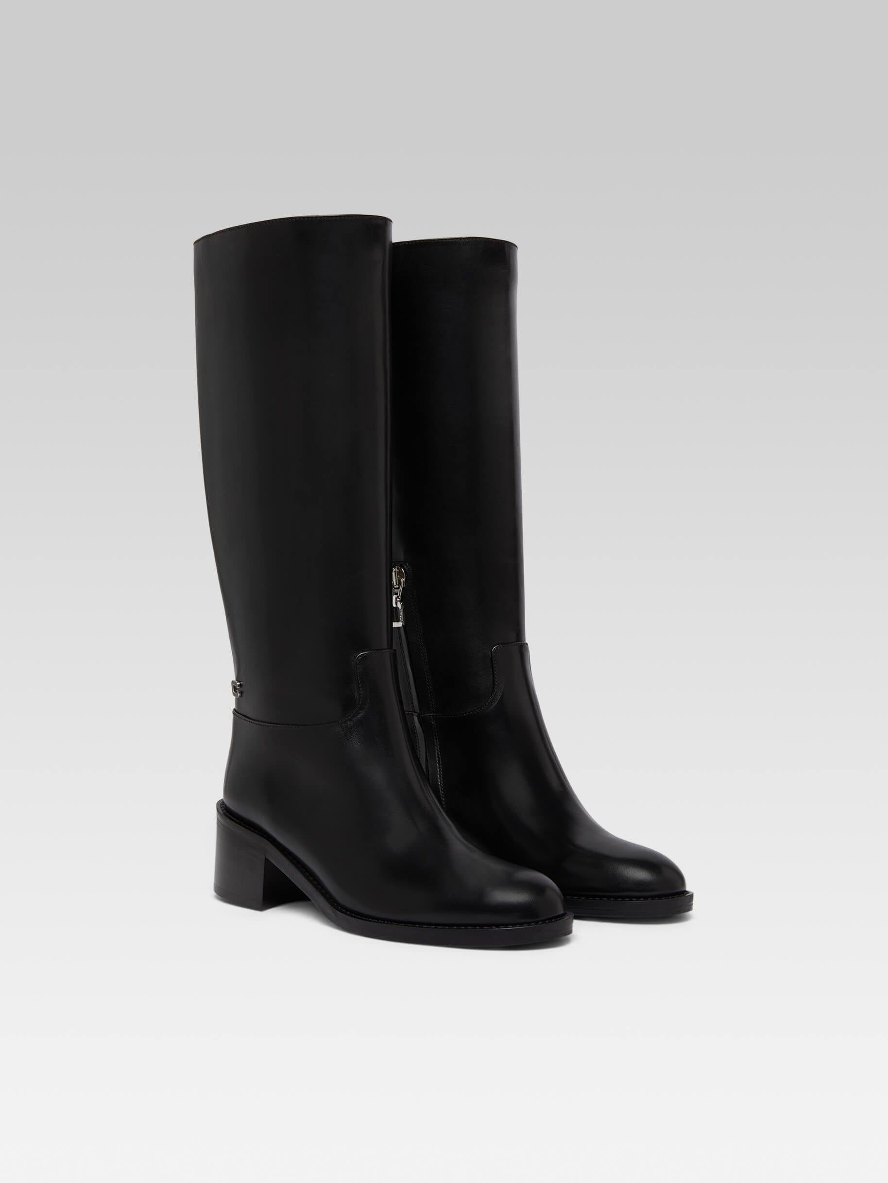 Brighton - Bottes cavalière cuir noir - Image numéro 2
