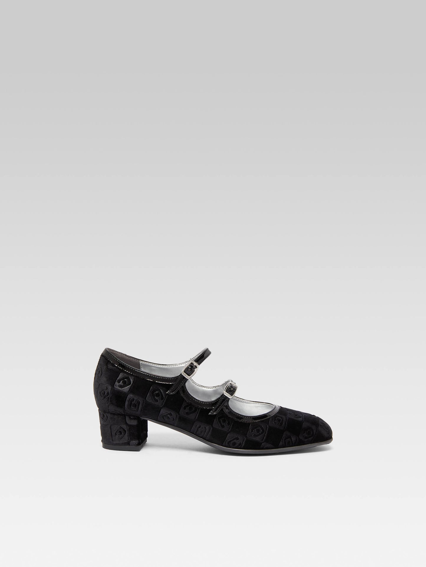 Bleuet - Black embossed velvet Mary Janes pumps