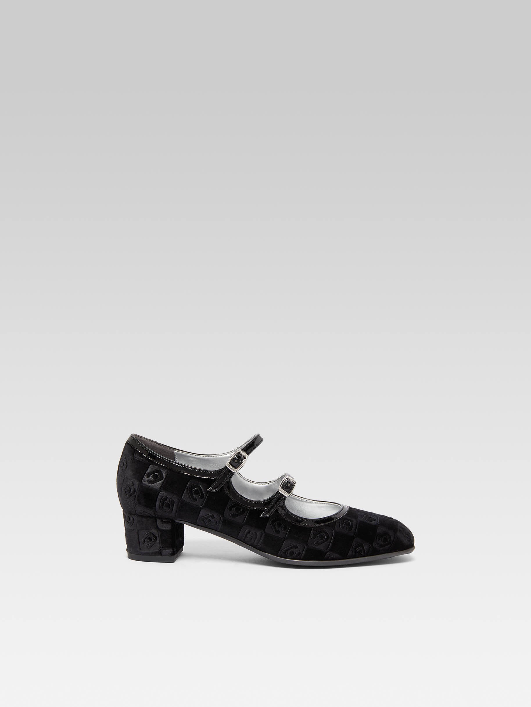 Bleuet - Black embossed velvet Mary Janes pumps - Image number 1