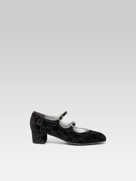 Bleuet - Black embossed velvet Mary Janes pumps