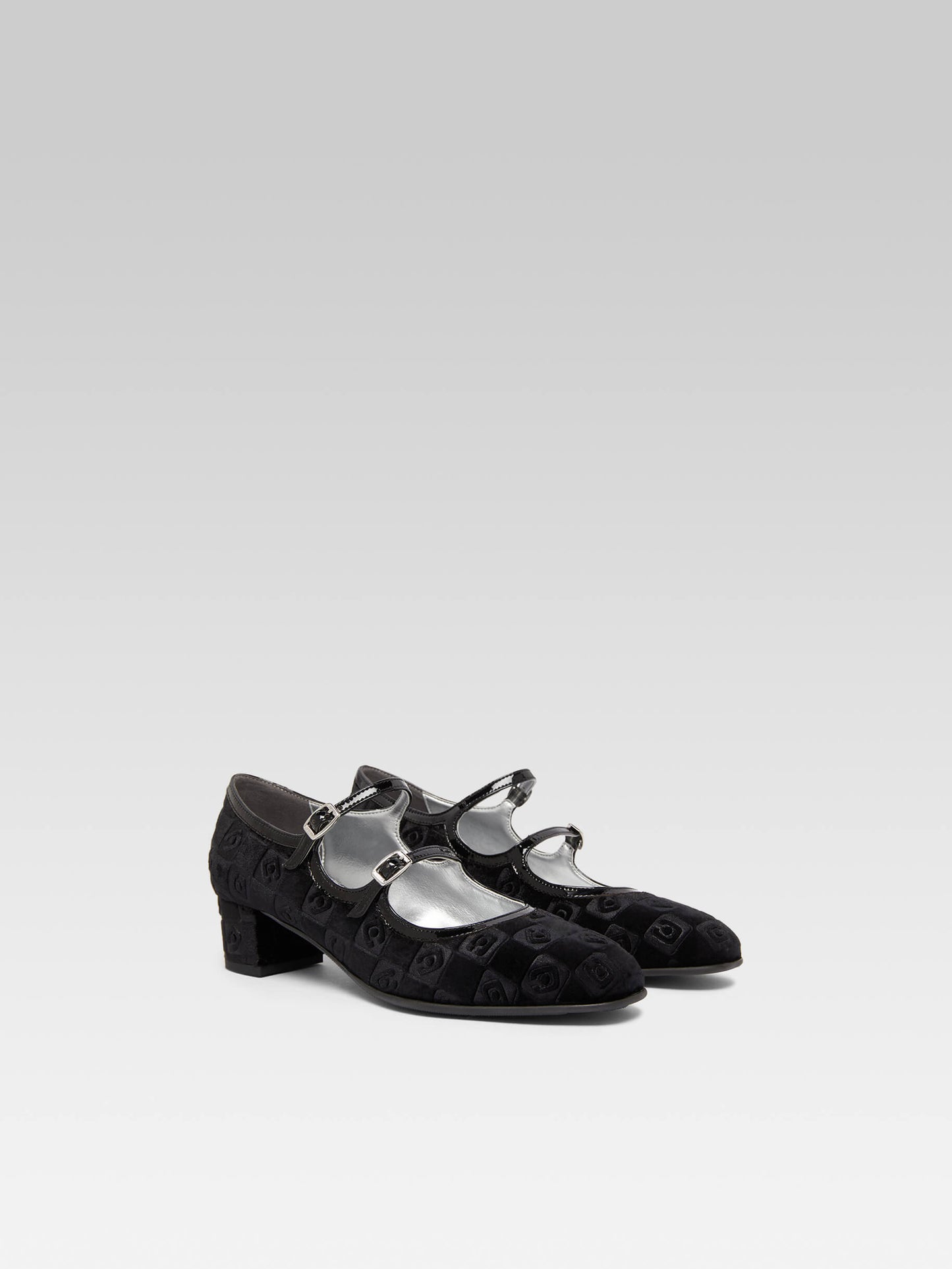 Bleuet - Black embossed velvet Mary Janes pumps