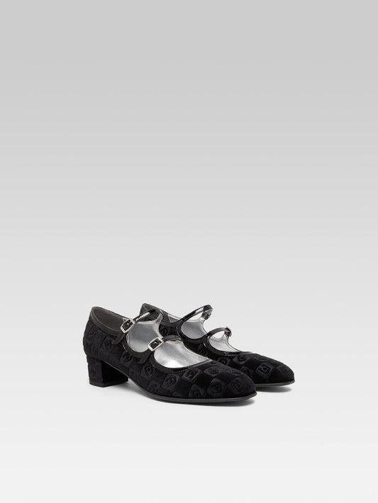 Bleuet - Black embossed velvet Mary Janes pumps - Image number 4