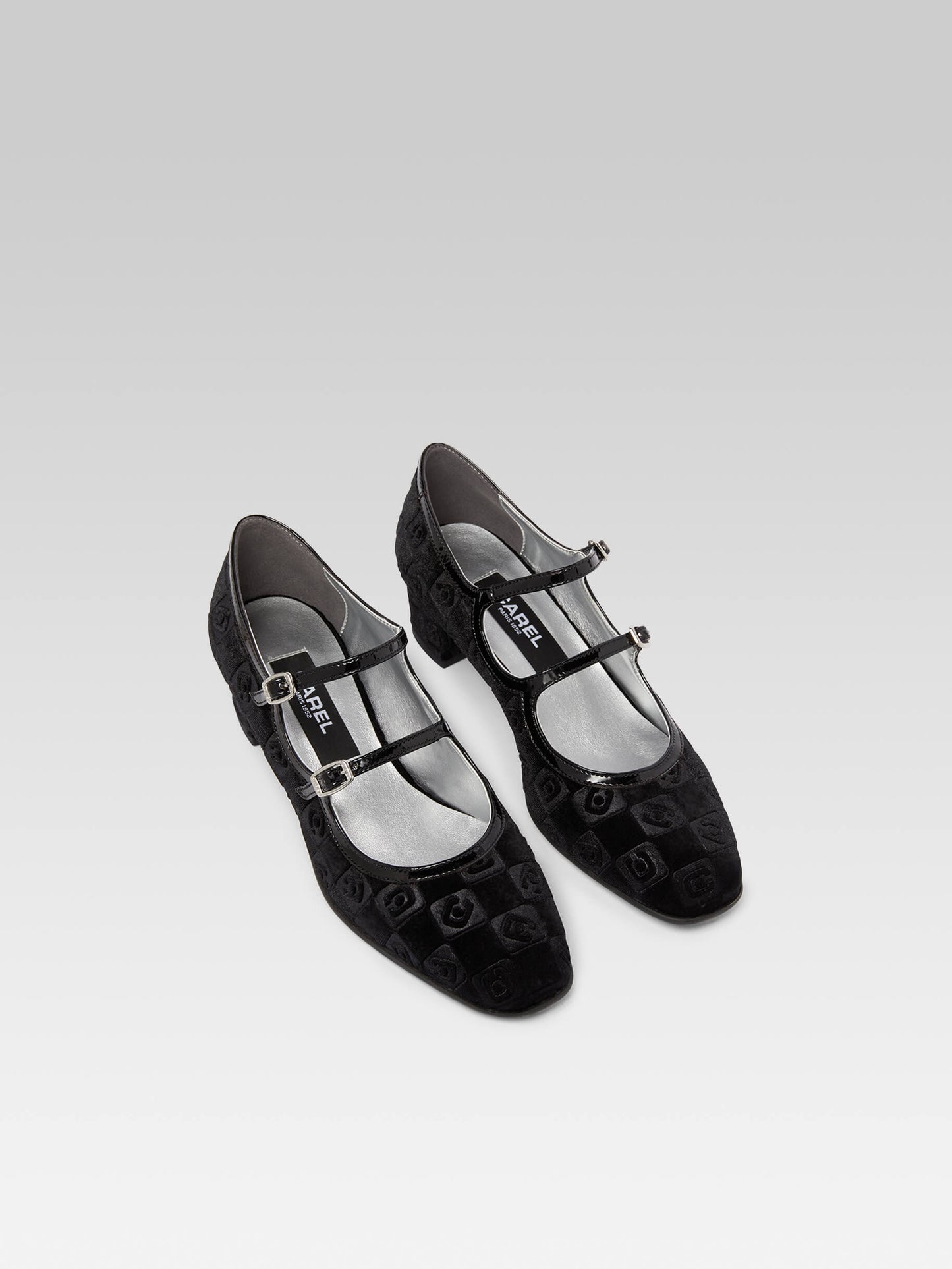 Bleuet - Black embossed velvet Mary Janes pumps