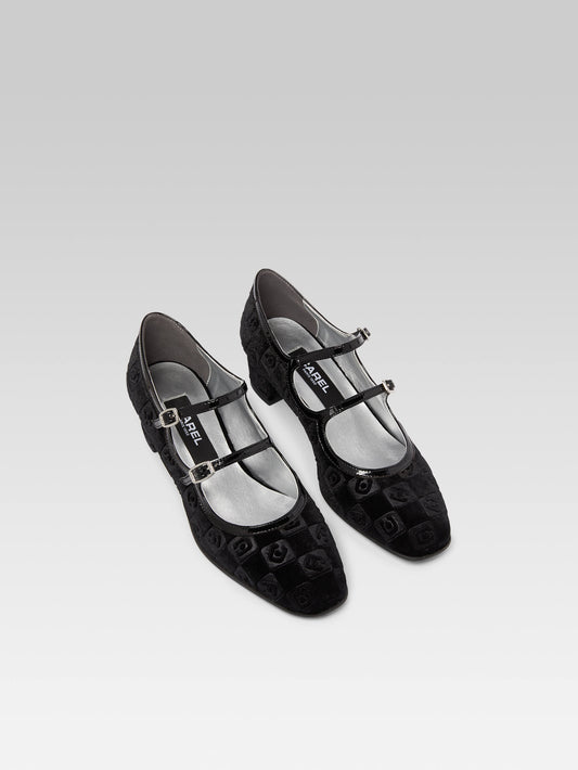 Bleuet - Black embossed velvet Mary Janes pumps - Image number 3