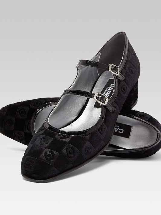 Bleuet - Black embossed velvet Mary Janes pumps - Image number 2