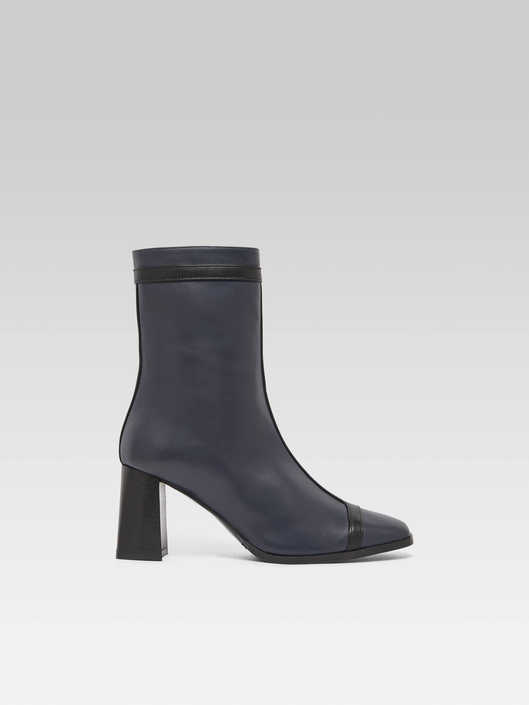 Catherine - Navy blue leather and black leather ankle boots - Image number 1
