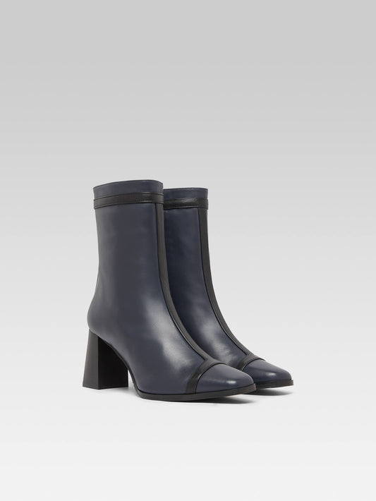 Catherine - Bottines cuir bleu marine et cuir noir - Image numéro 4