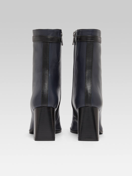 Catherine - Bottines cuir bleu marine et cuir noir - Image numéro 5