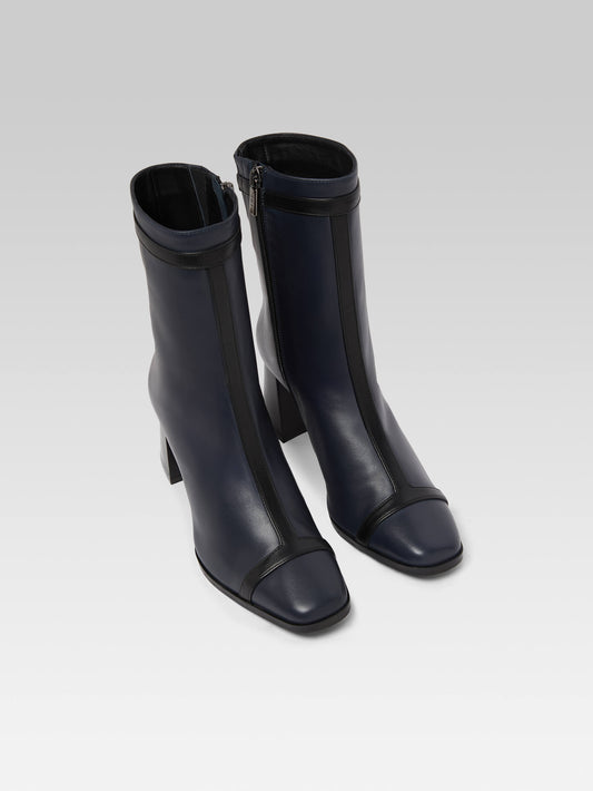 Catherine - Bottines cuir bleu marine et cuir noir - Image numéro 3