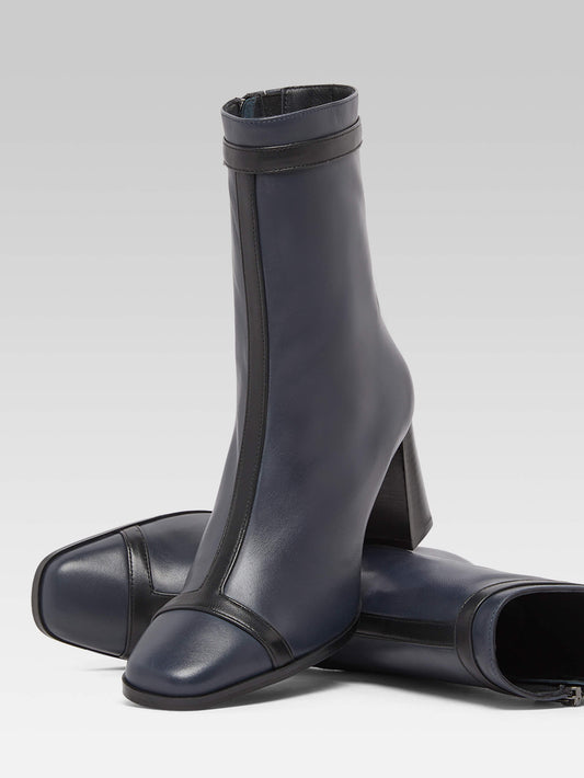 Catherine - Bottines cuir bleu marine et cuir noir - Image numéro 2