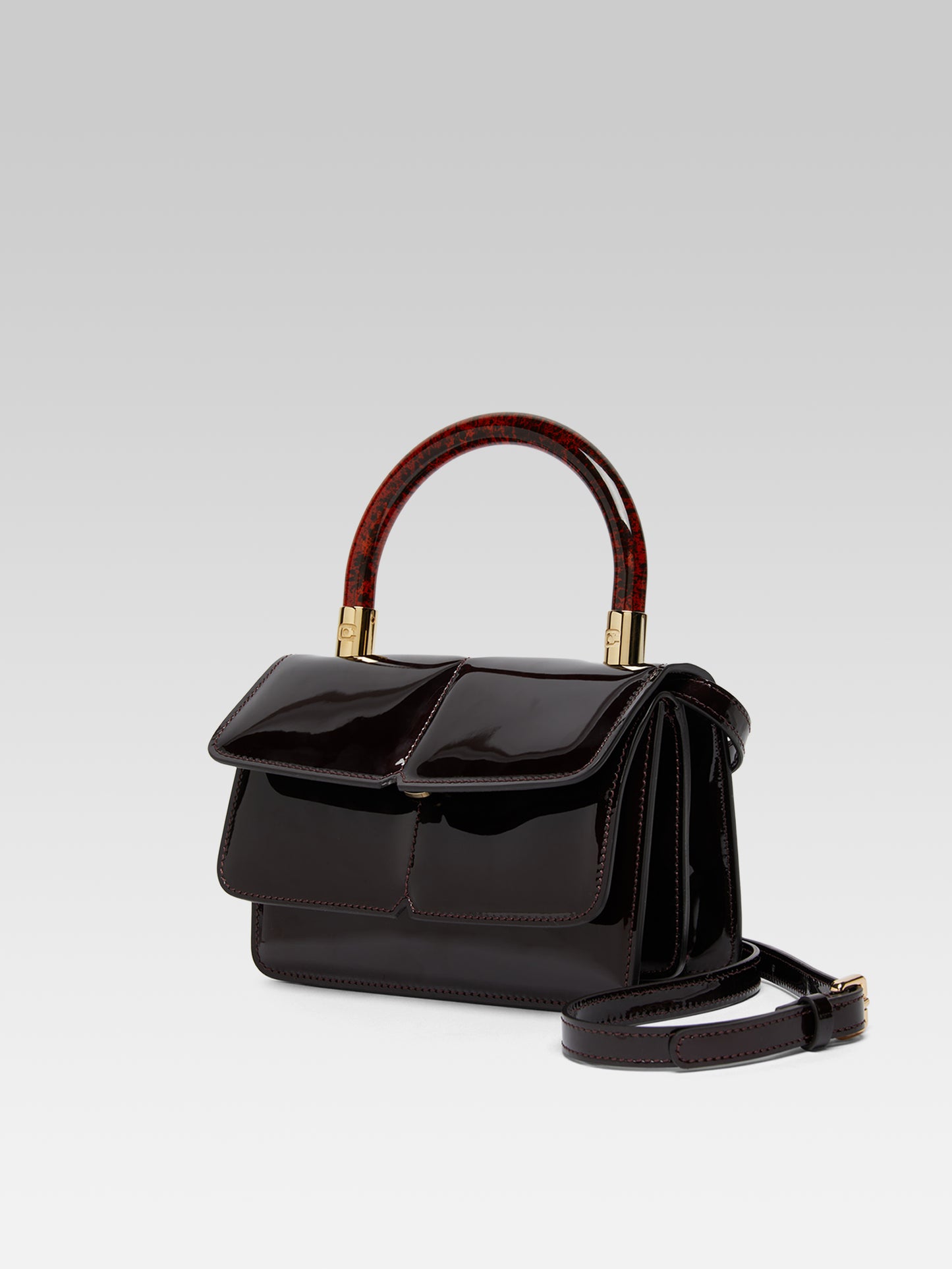 Simone - Sac à main cuir verni upcyclé prune