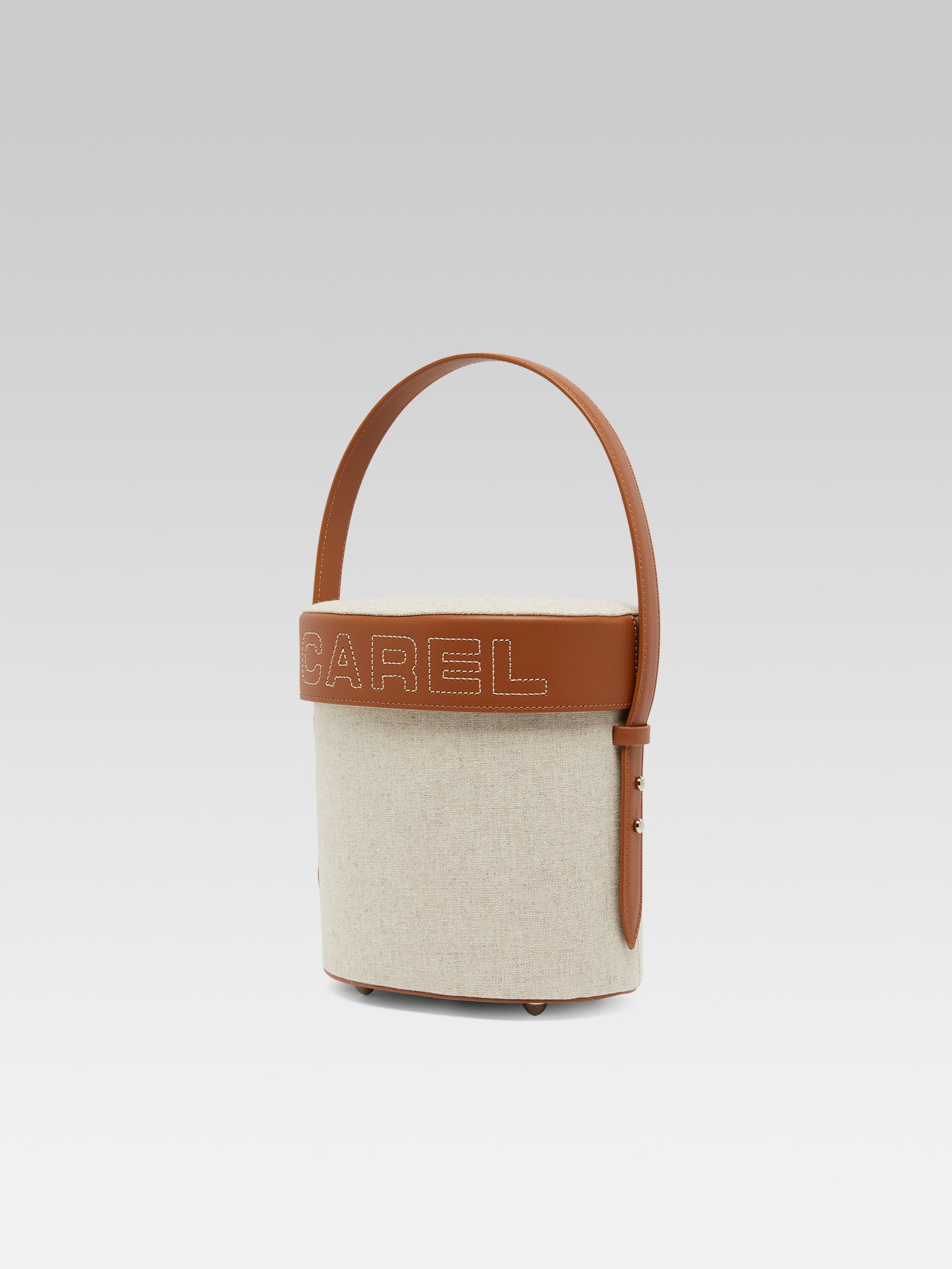 Bibi - Sac seau tissu écru et cuir camel - Image numéro 6