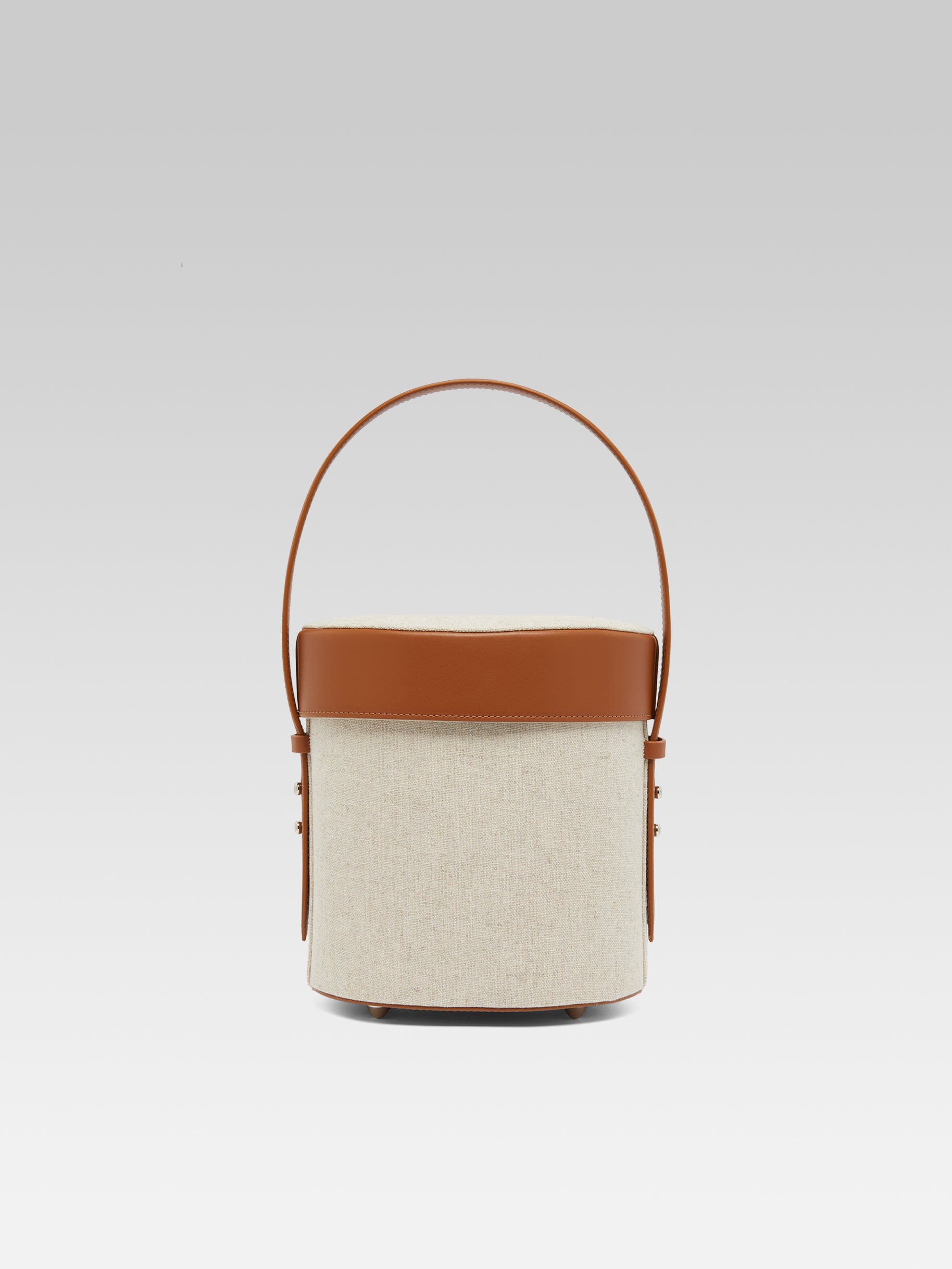 Bibi - Sac seau tissu écru et cuir camel - Image numéro 7
