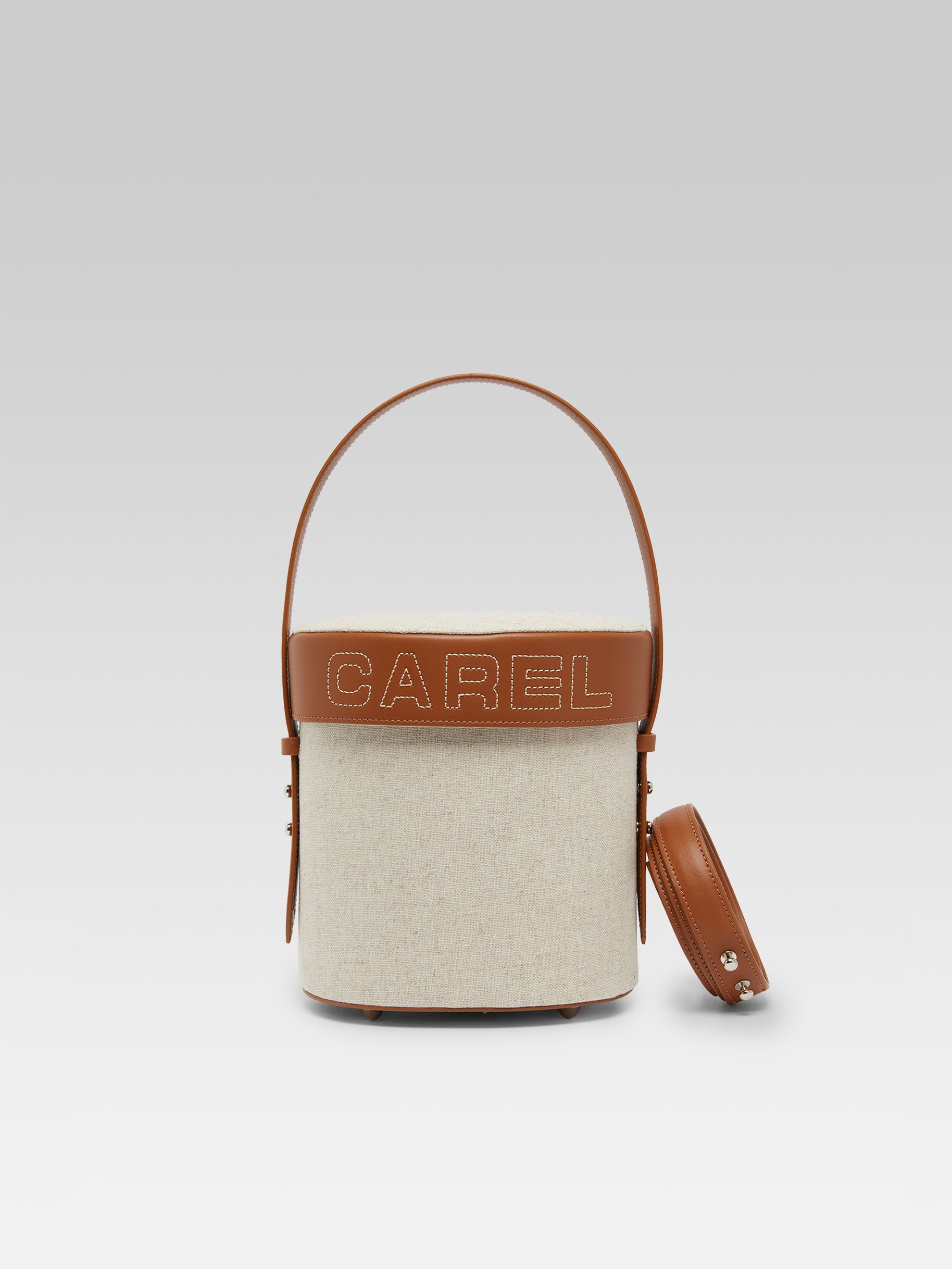 Bibi Sac seau tissu écru et cuir camel Carel Paris