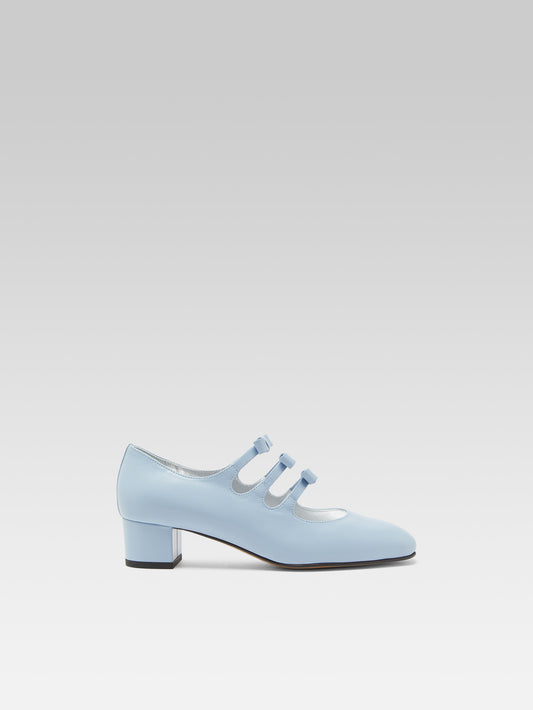 Kinette - Sky blue leather Mary Janes pumps with bows