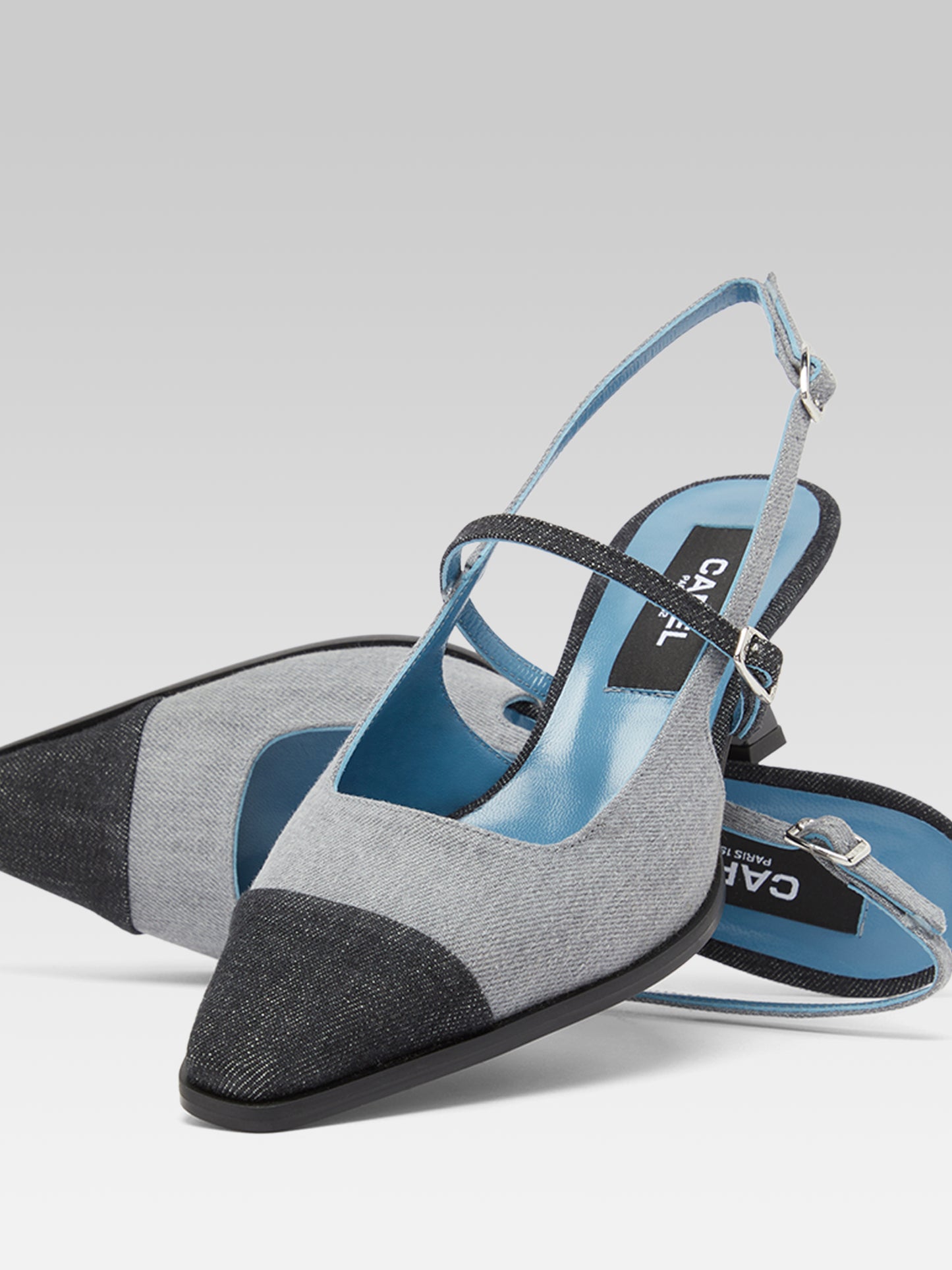 Cecile - Two-tone gray fabric slingback pumps