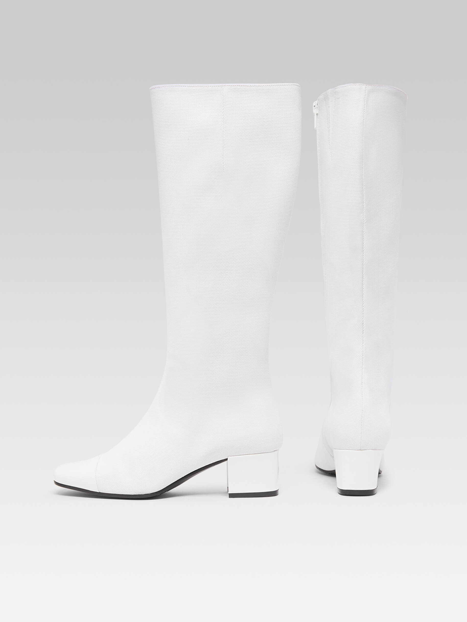 Malaga - Bottes tissu et cuir verni blanc - Image numéro 4