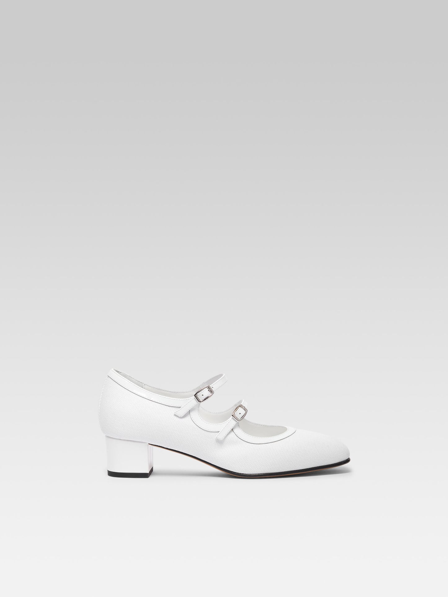 Bleuet - White fabric and patent leather Mary Janes pumps
