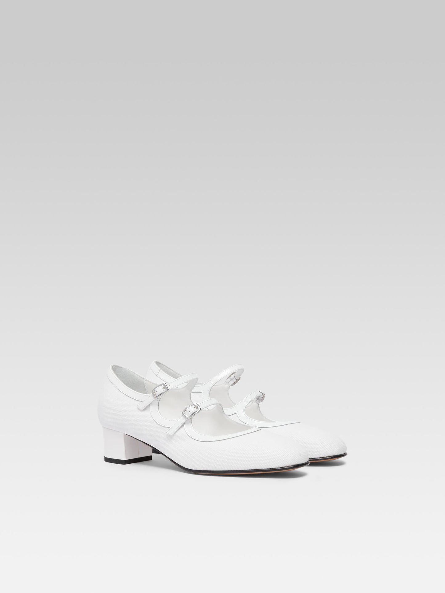 Bleuet - White fabric and patent leather Mary Janes pumps
