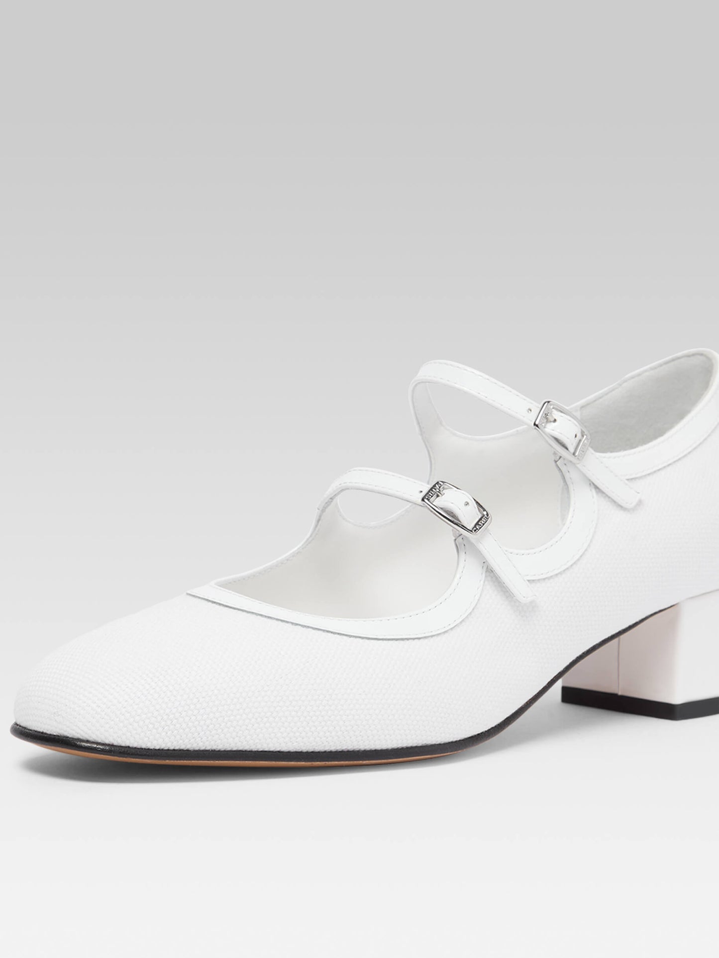 Bleuet - White fabric and patent leather Mary Janes pumps
