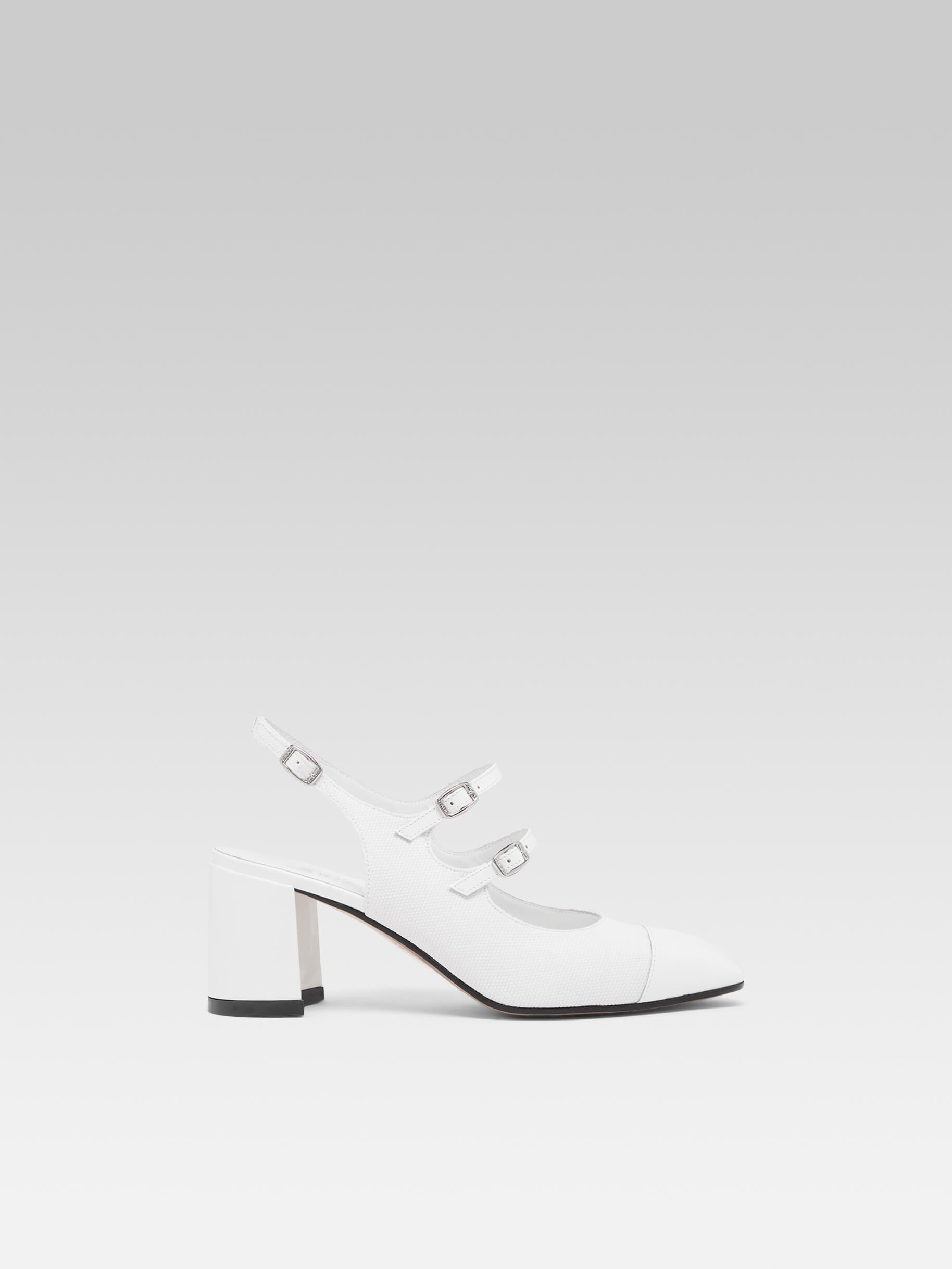Papaya - Babies slingback tissu et cuir verni blanc - Image numéro 1