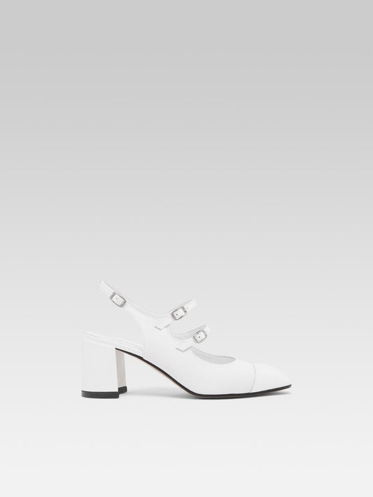 Papaya - White fabric and patent leather slingback Mary Janes

