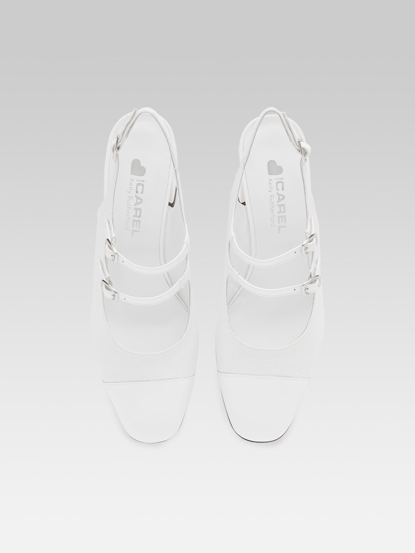 Papaya - Babies slingback tissu et cuir verni blanc