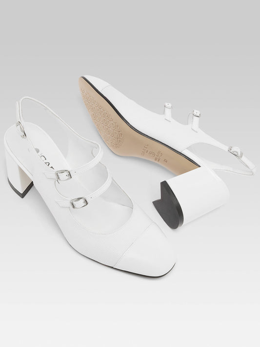 Papaya - White fabric and patent leather slingback Mary Janes

 - Image number 7