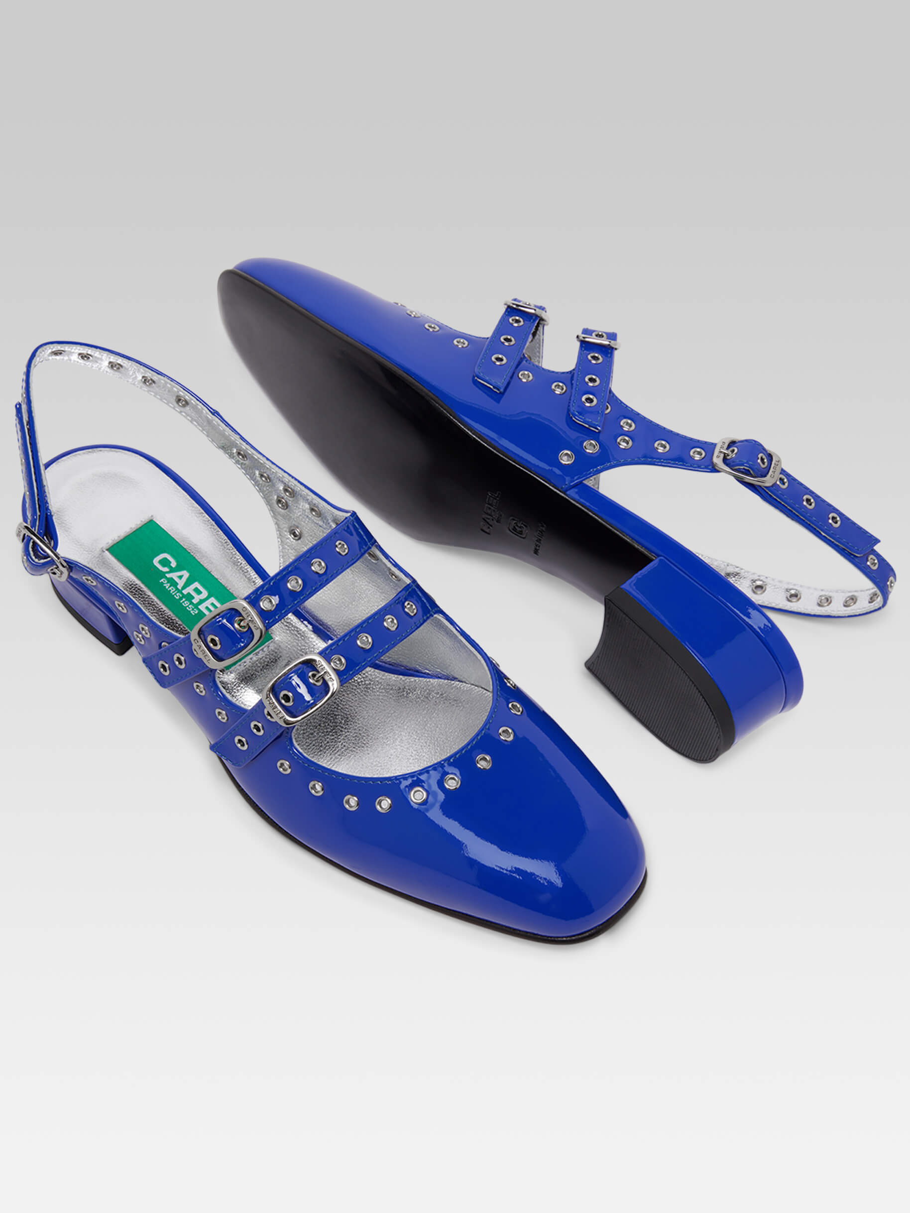 Queen - Upcycled electric blue patent leather eyelets slingback Mary Janes - Image number 4