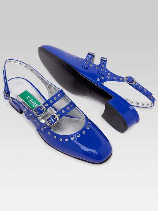 Queen - Babies slingback cuir verni bleu éléctrique upcyclé à oeillets - Image numéro 4