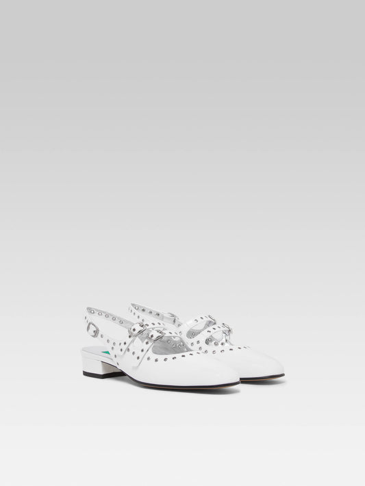 Queen - Upcycled white patent leather eyelets slingback Mary Janes - Image number 4