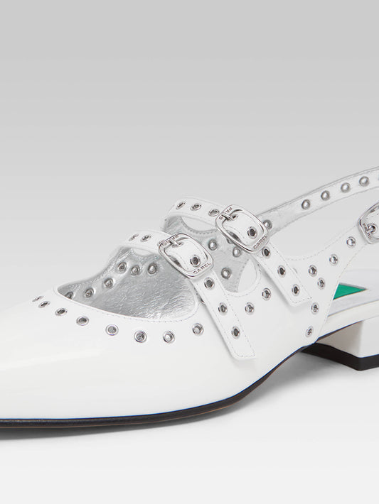 Queen - Upcycled white patent leather eyelets slingback Mary Janes - Image number 2