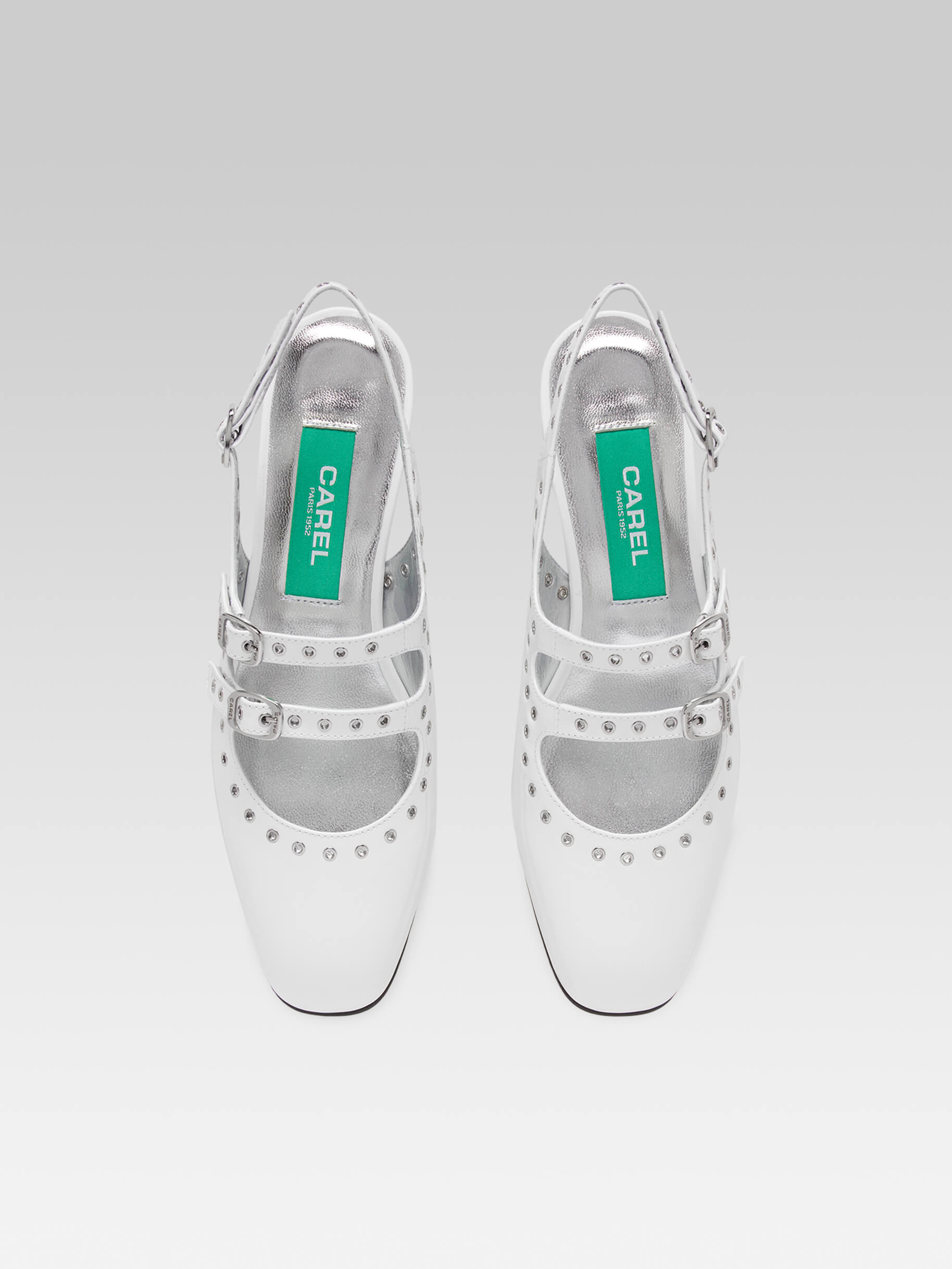 Queen - Babies slingback cuir verni blanc upcyclé à oeillets - Image numéro 3