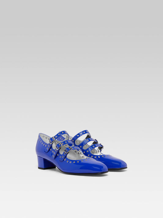 Camden - Upcycled electric blue patent leather mary janes pumps with eyelets - Image number 4