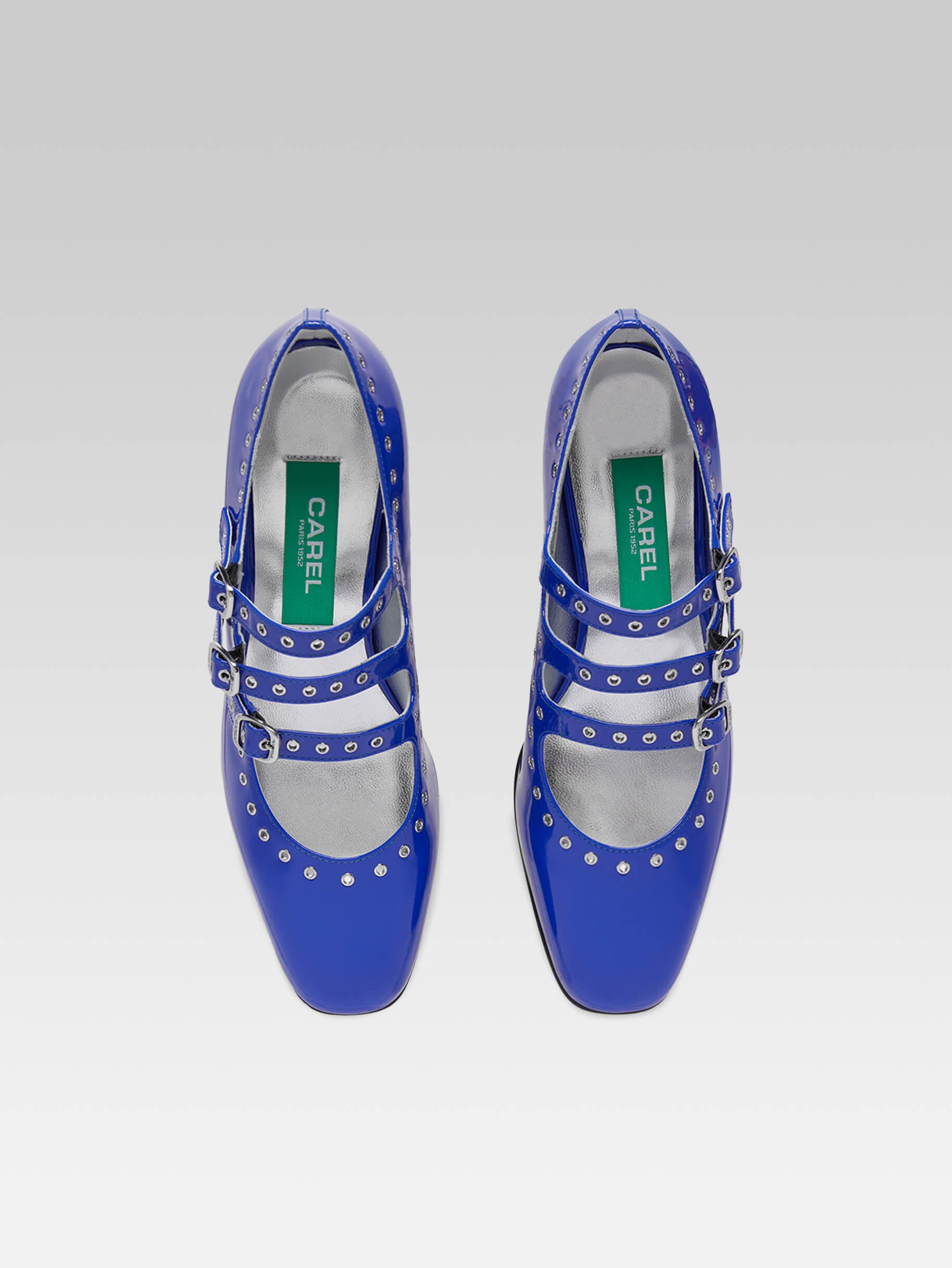 Camden - Escarpins babies cuir verni bleu électrique upcyclé à oeillets - Image numéro 3