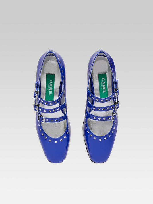 Camden - Upcycled electric blue patent leather mary janes pumps with eyelets - Image number 3