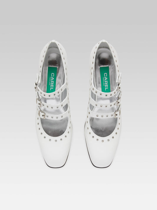 Camden - Upcycled white patent leather mary janes pumps with eyelets - Image number 3