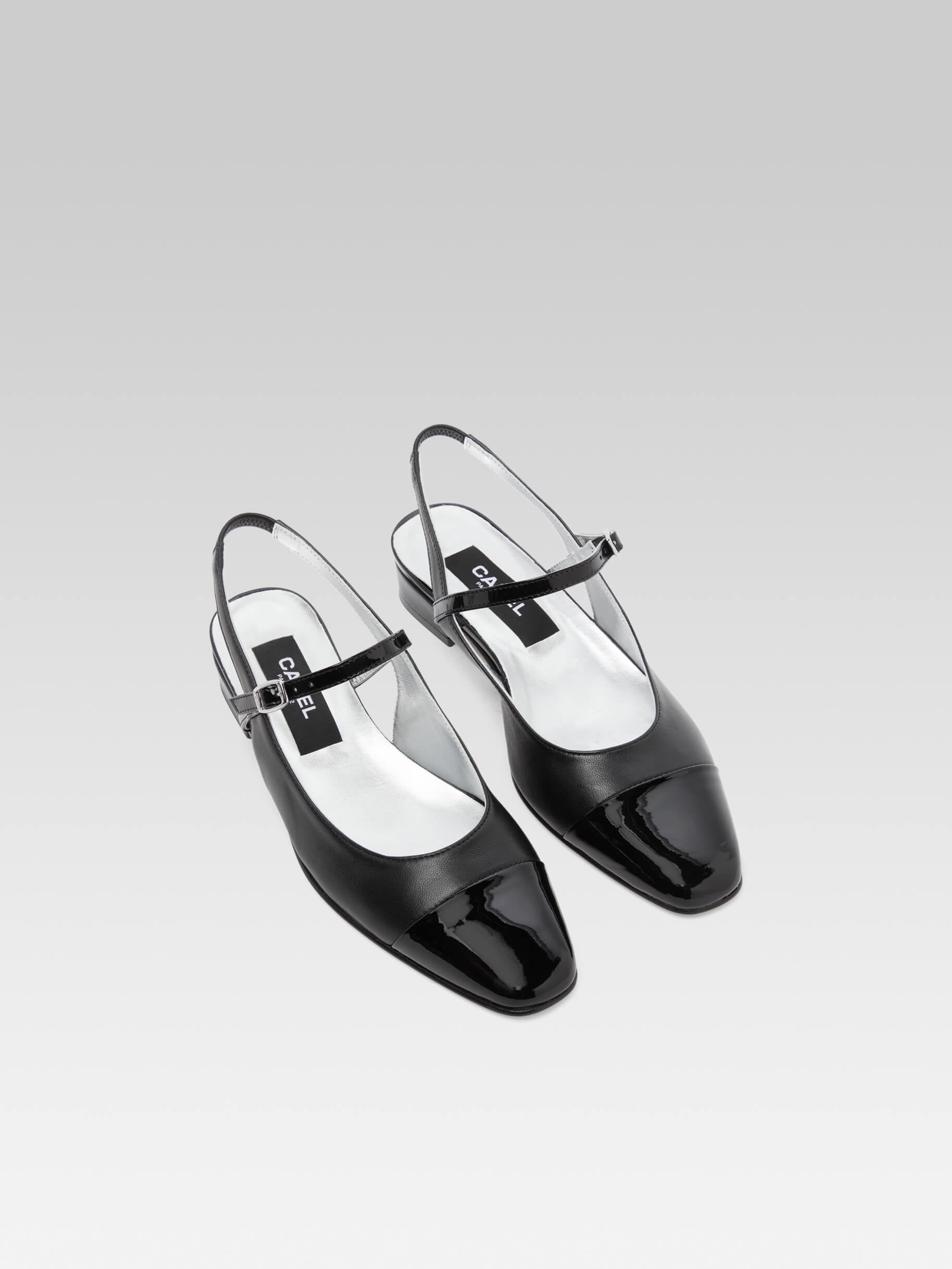Oceano - Black leather and black patent leather slingback - Image number 2