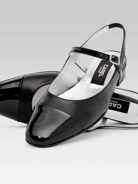 Oceano - Black leather and black patent leather slingback - Image number 2