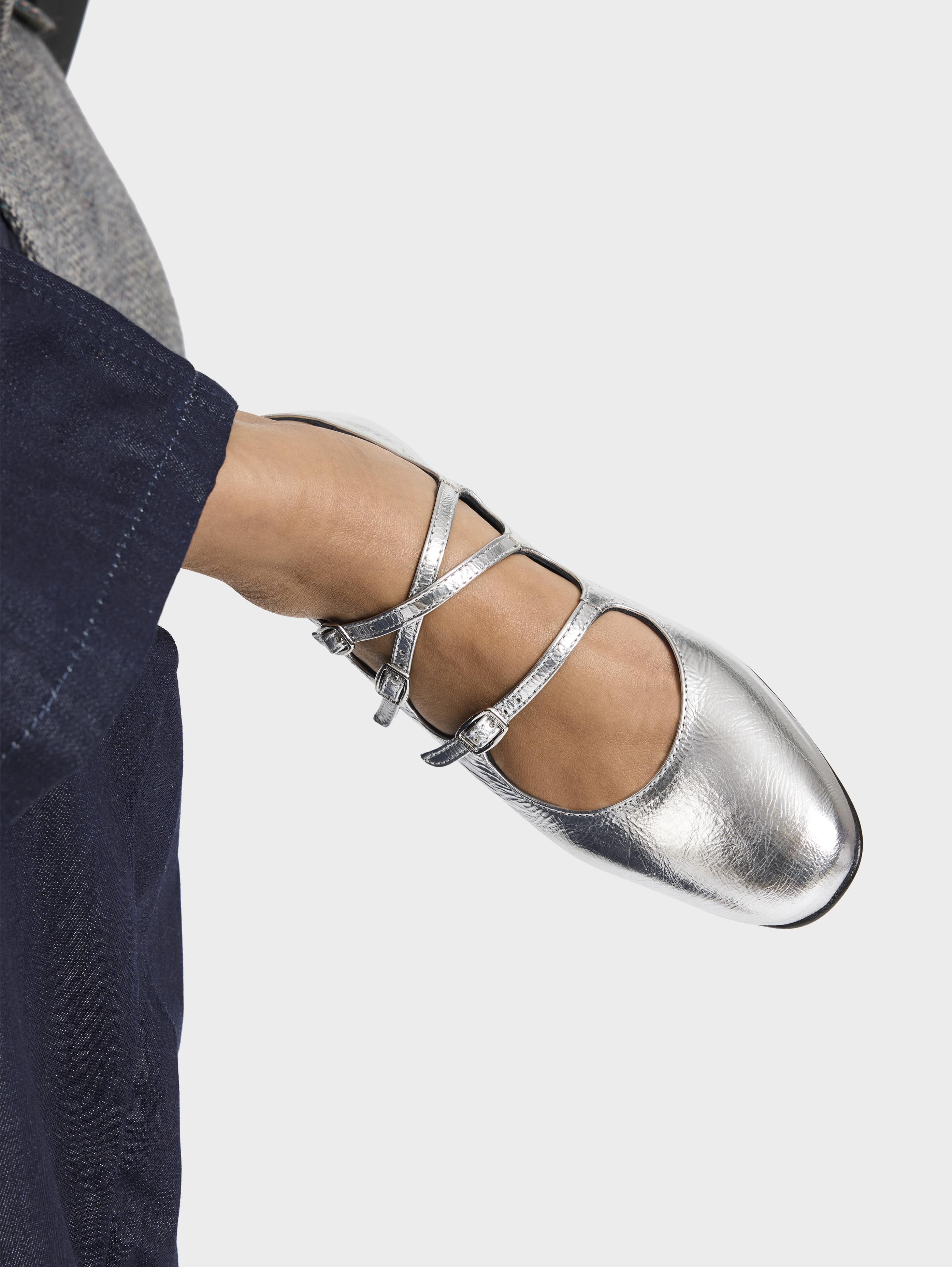Ariana - Silver laminated leather Mary Jane ballet flats | Carel Paris