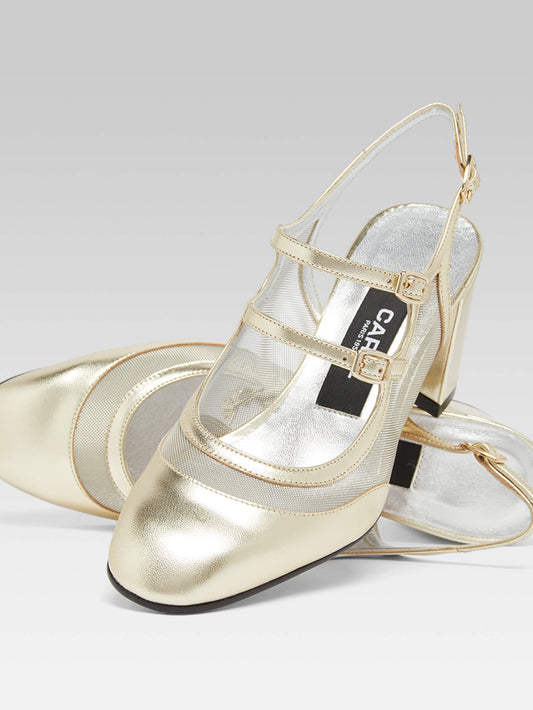 Bananight - Babies slingback cuir laminé platine et résille - Image numéro 2
