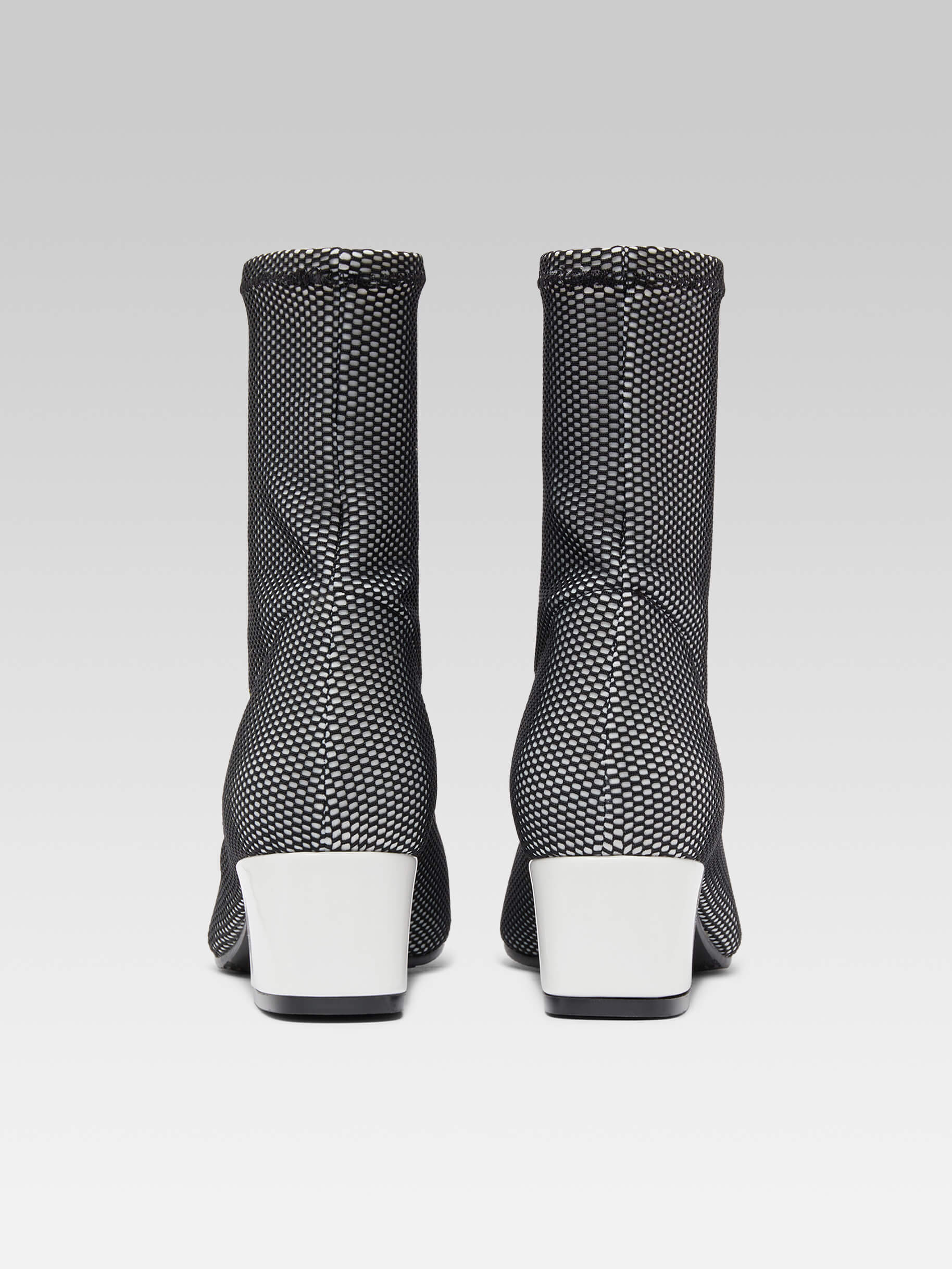 Estime - Black and white stretch fabric and white patent leather ankle boots - Image number 5